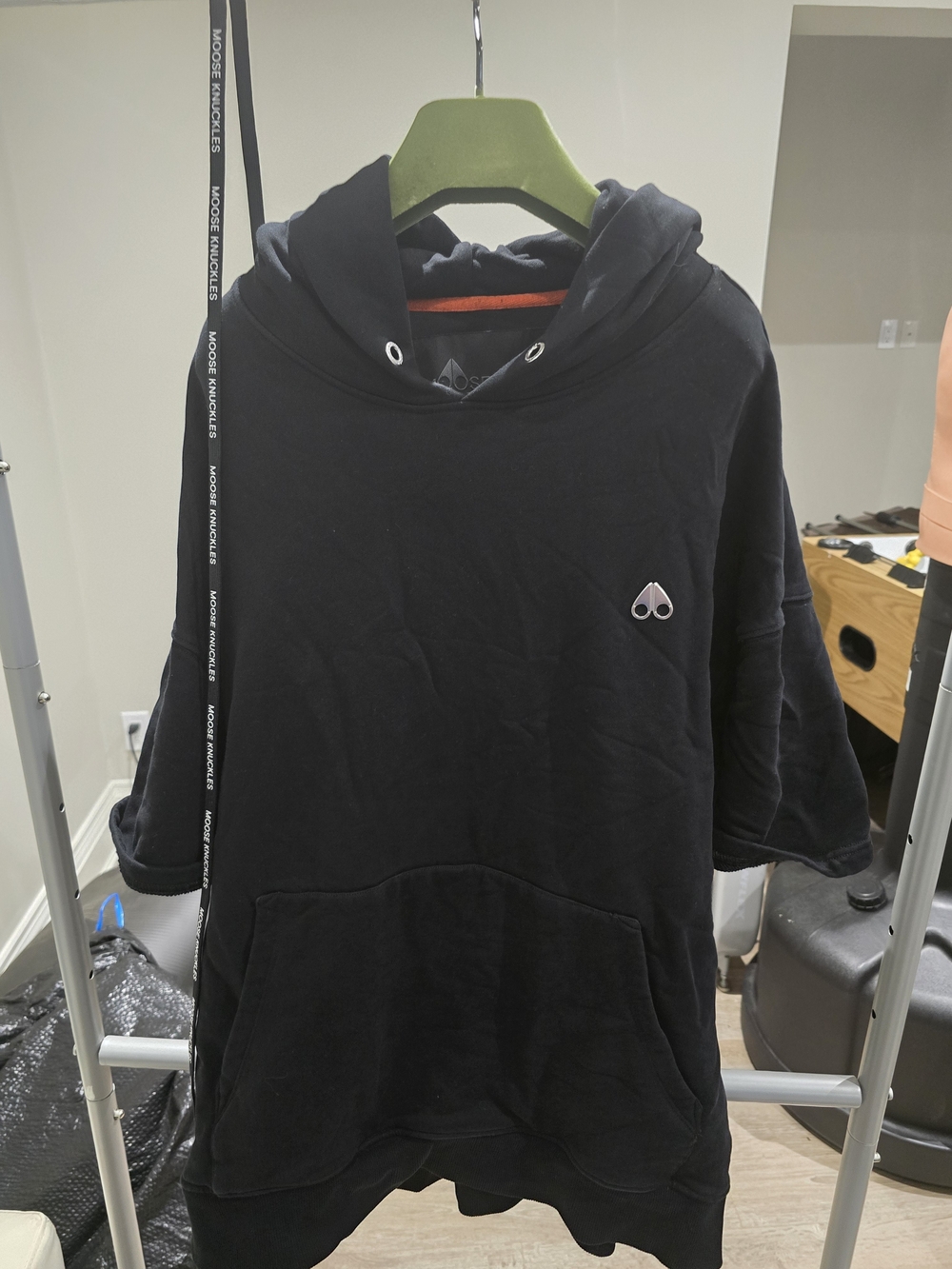 Moose Knuckles Black Pullover Hoodie with Heart Logo
